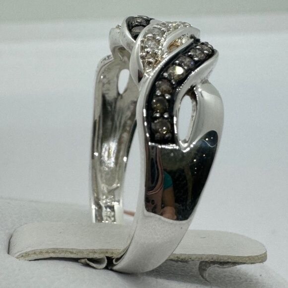 Affinity Diamond Ring size 9 Sterling Silver Cross Over Twist Champagne Brown‎ - Picture 5 of 10